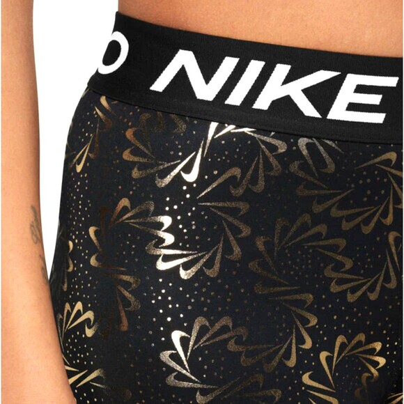 Nike Pro Dri-Fit Women’s 3X Leggings Black Metallic Gold Foil Logo AOP Mid Rise - Picture 7 of 9